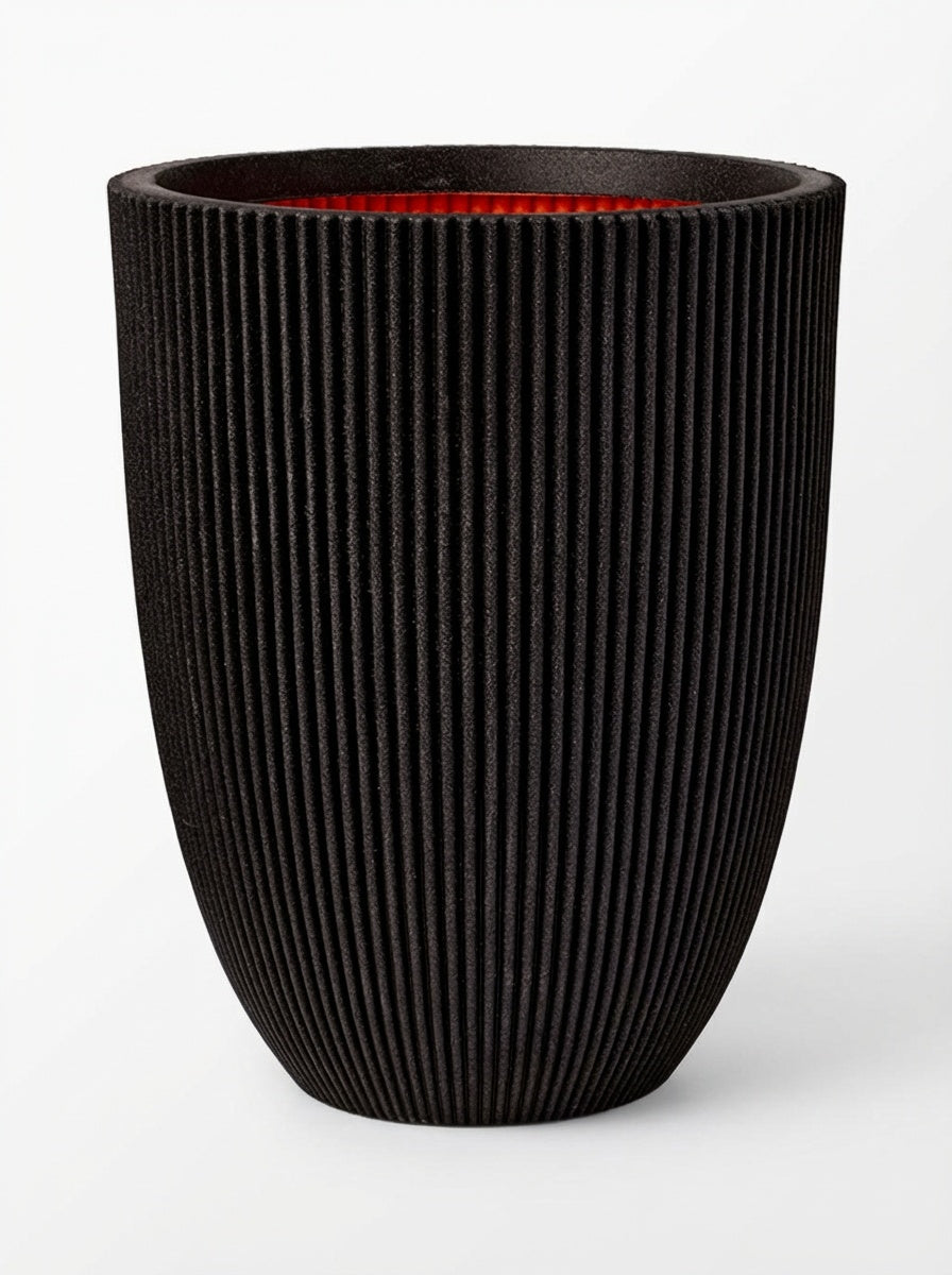 Висока кашпа Vase Elegant Groove, Черна