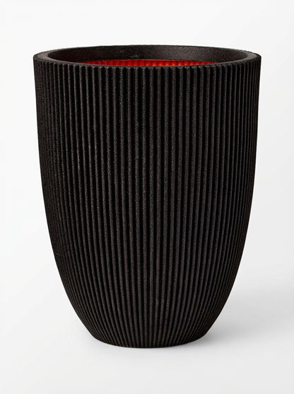 Висока кашпа Vase Elegant Groove, Черна